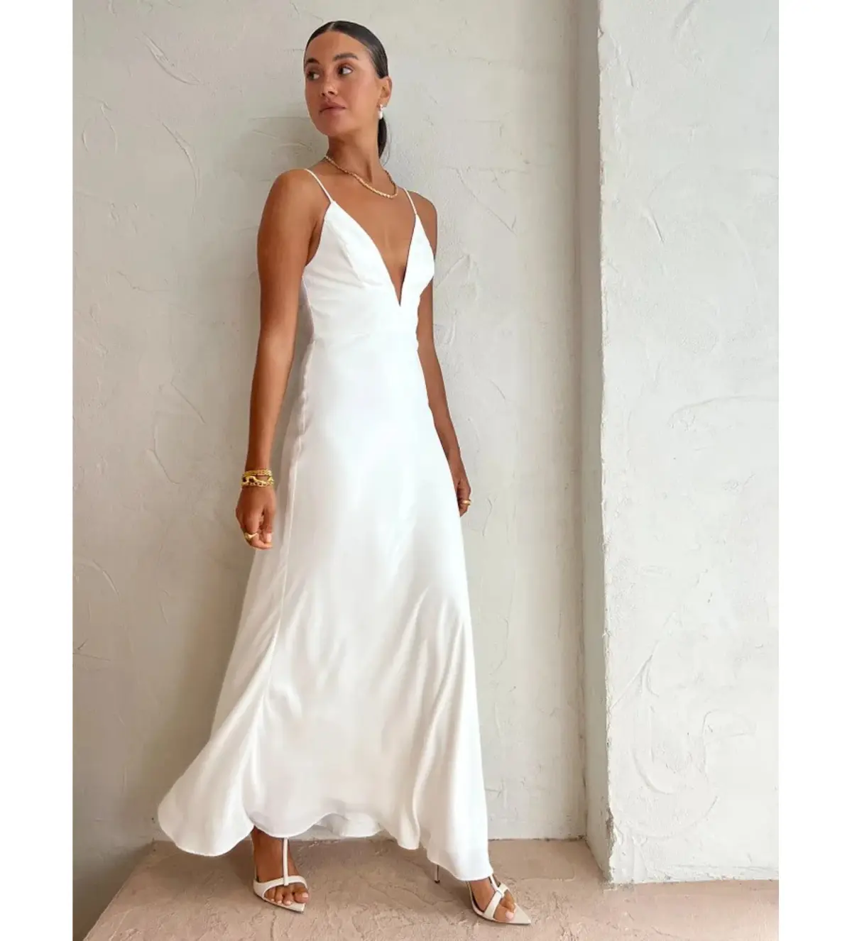 By Johnny Soraya V Front Maxi Dress Ivory White Size AU 10 - Image 2