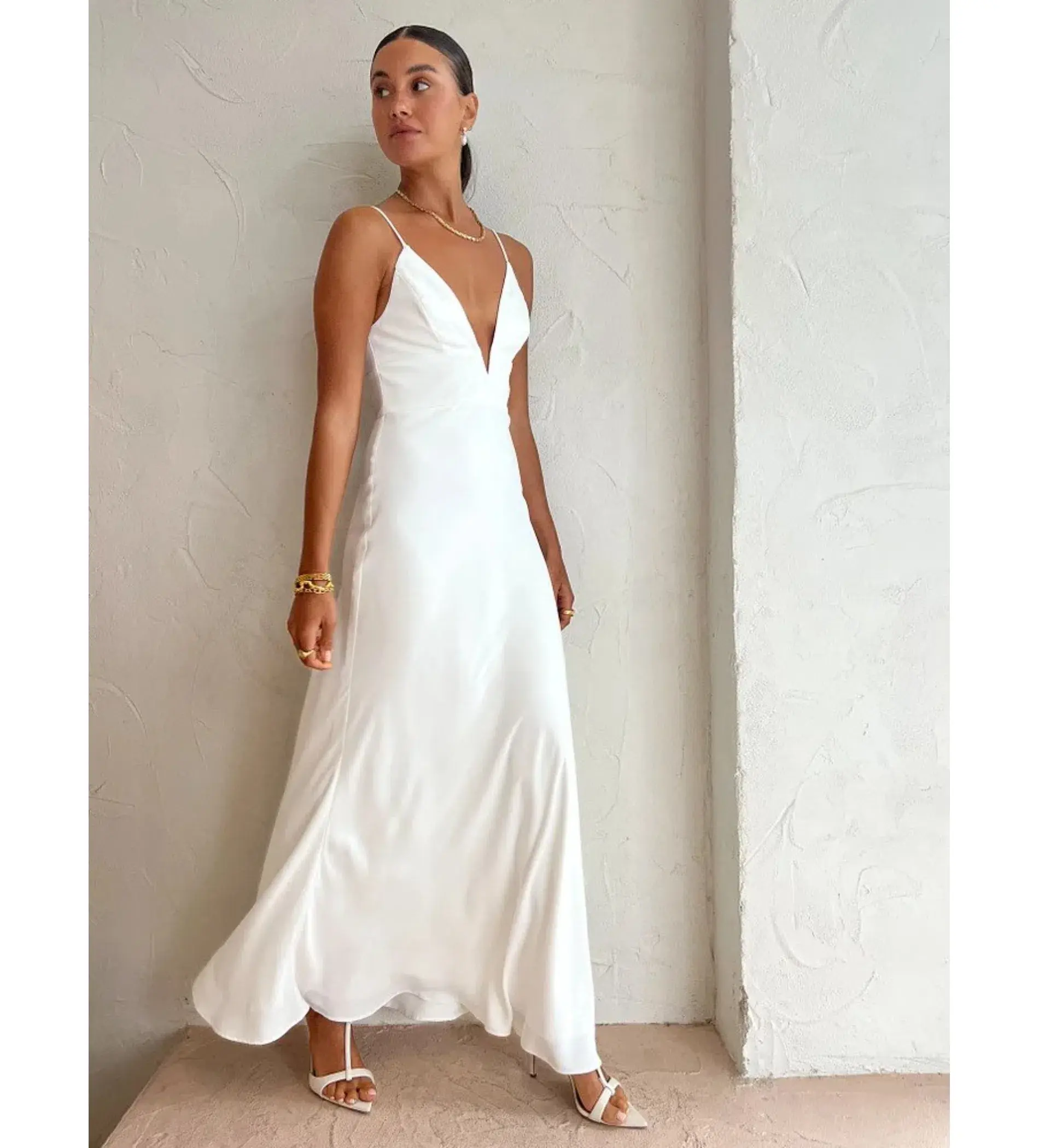 By Johnny Soraya V Front Maxi Dress Ivory White Size AU 10 - Image 2