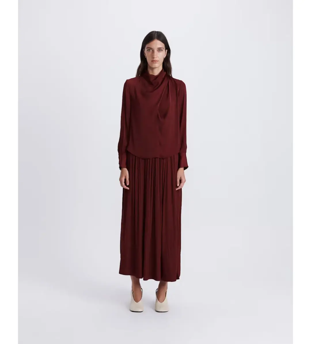Saba Lillian Long Sleeve Drape Neck Top Berry Size XXS/AU 6 for rent on The Volte - main image