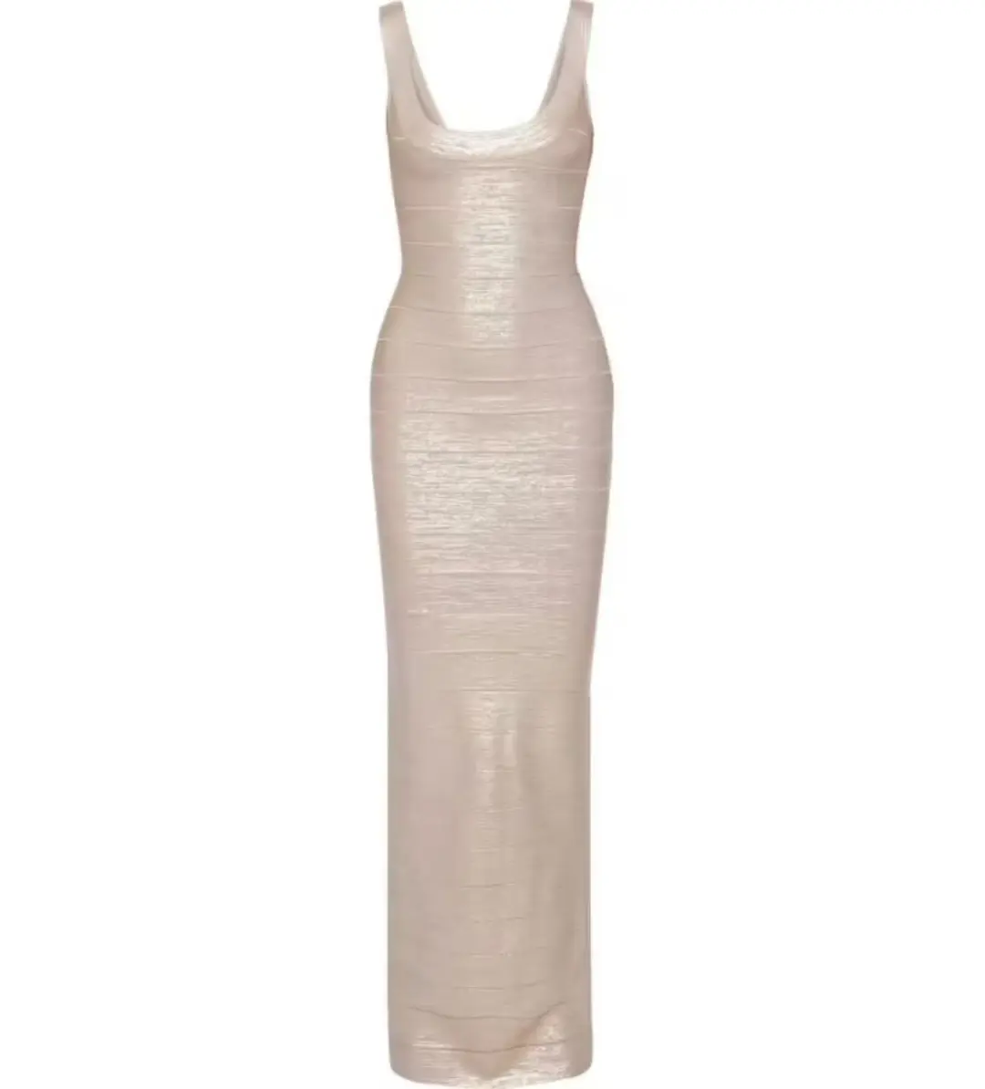 Herve Leger Ellen Bandage Gown Rose Gold Size XS/AU 6 for rent on The Volte - main image