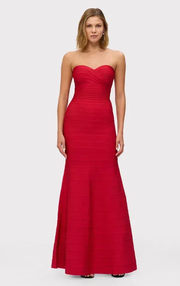 Herve Leger  The Sara Maxi Gown Lisptick Red Size S / Size AU 8 - Image 1
