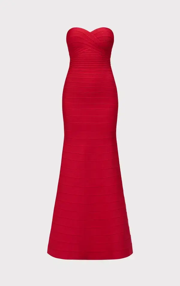 Herve Leger  The Sara Maxi Gown Lisptick Red Size S / Size AU 8 - Image 6