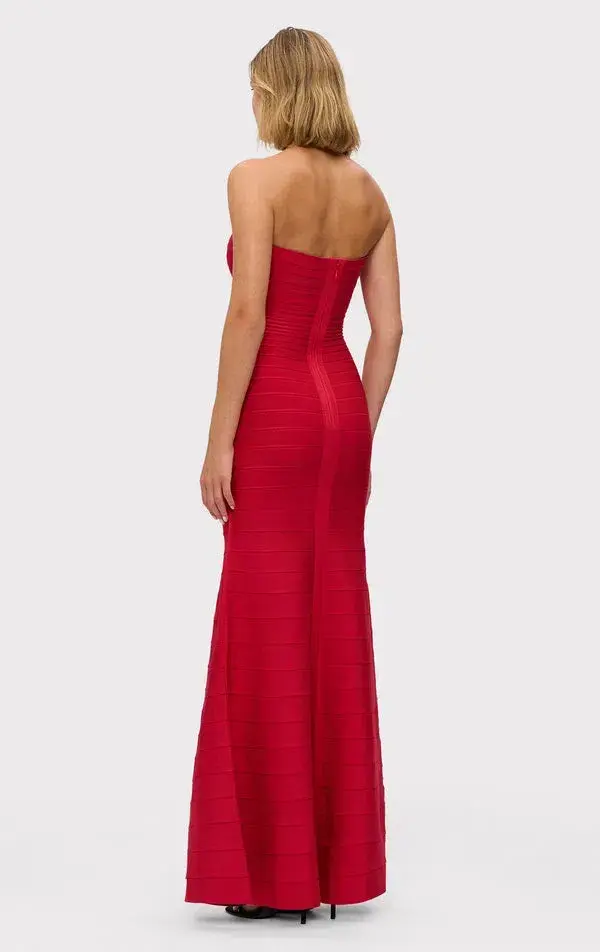 Herve Leger  The Sara Maxi Gown Lisptick Red Size S / Size AU 8 - Image 4