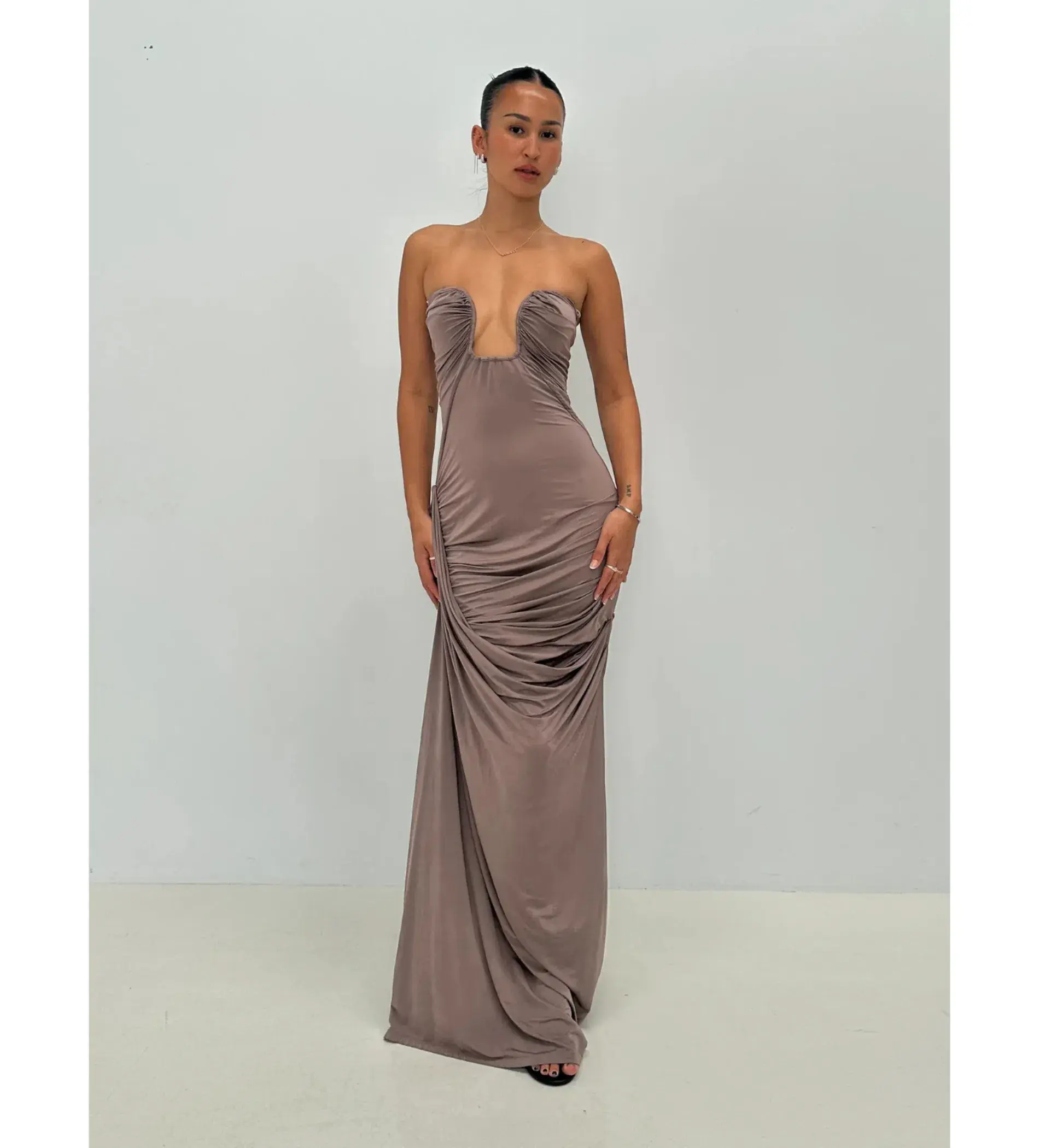 Paris Georgia Val Dress In Taupe Size S/ AU 8 - Image 1