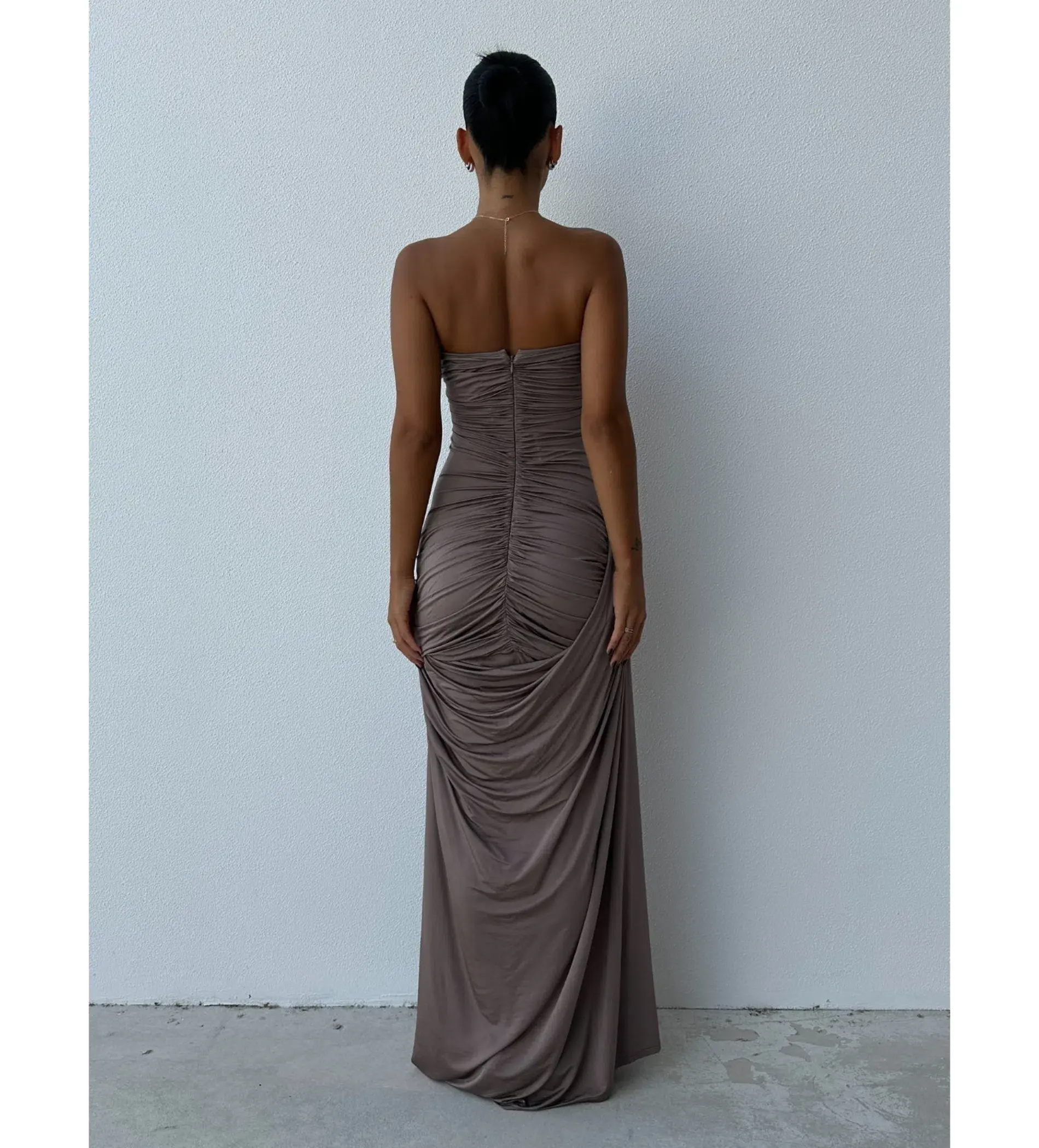 Paris Georgia Val Dress In Taupe Size S/ AU 8 - Image 3