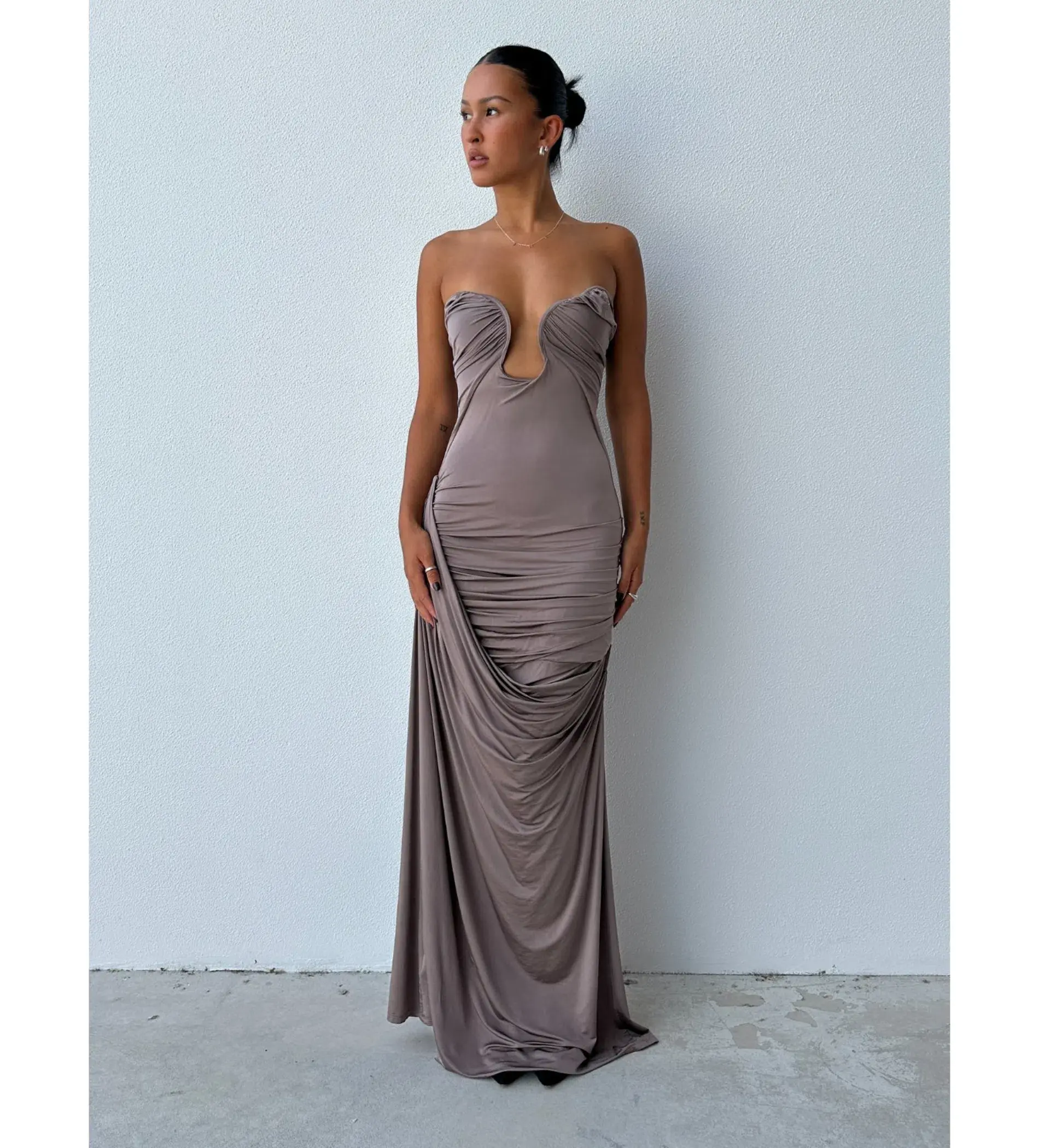 Paris Georgia Val Dress In Taupe Size S/ AU 8 - Image 2