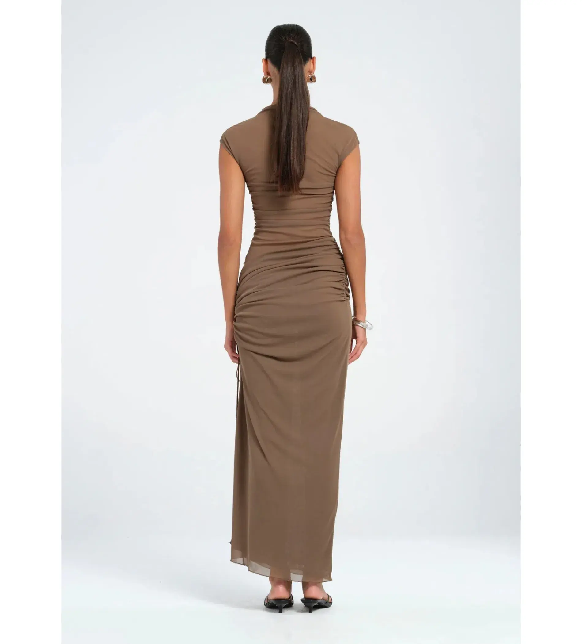 Benni Milo Mesh Maxi Dress Mushroom Size AU 12  - Image 3