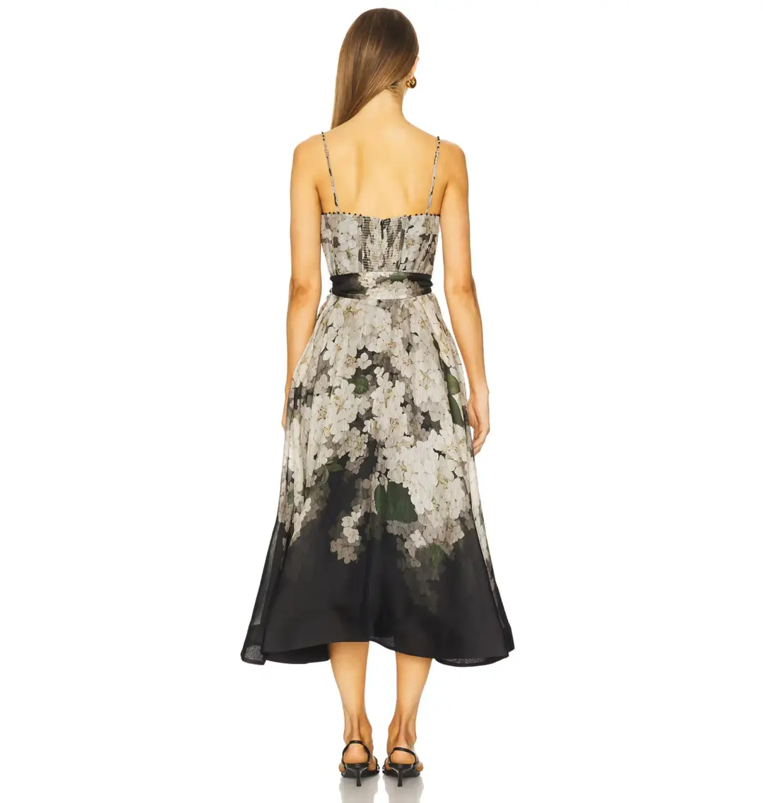 Zimmermann Balance Picnic Dress Black Hydrangea Size AU 8 for rent on The Volte - main image