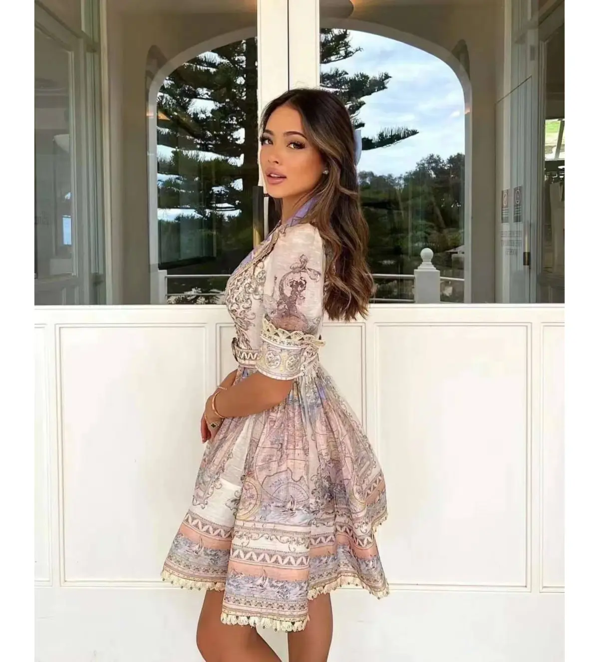 Zimmermann High Tide Mini Shirt Dress in Odyssey Print Size 2/AU 12 - Image 2
