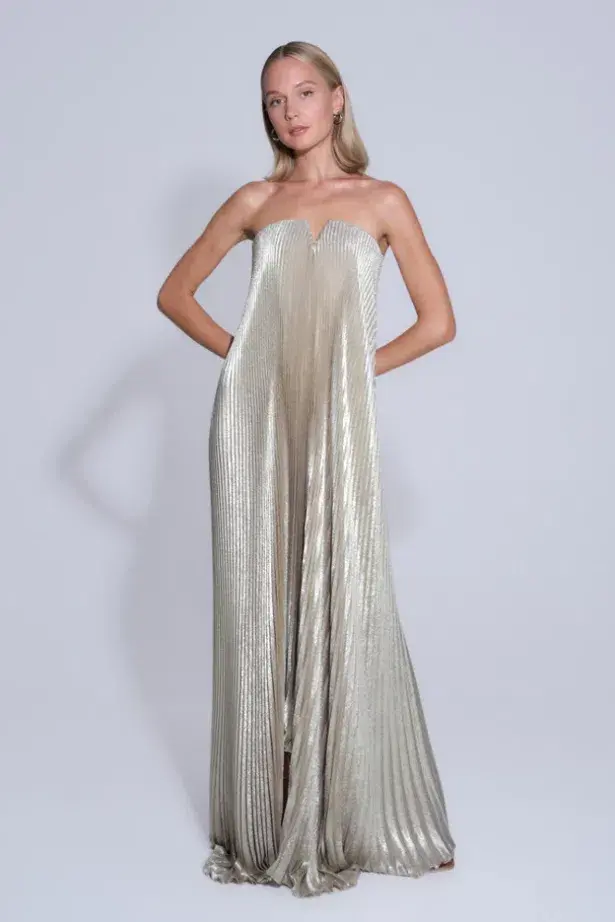 L'Idee Black Tie Gown Gold Shimmer Size 12 - Image 4