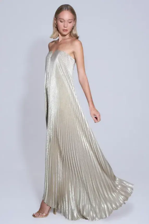 L'Idee Black Tie Gown Gold Shimmer Size 12 - Image 5