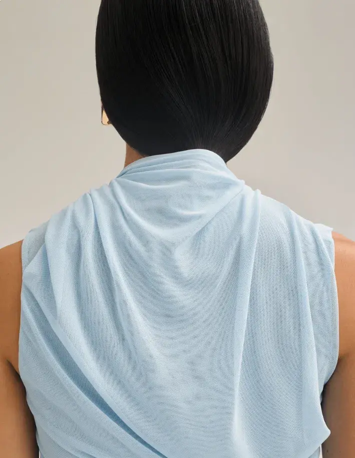Scanlan Theodore Mesh Drape Top & Skirt Pale Blue Size 10 - Image 5