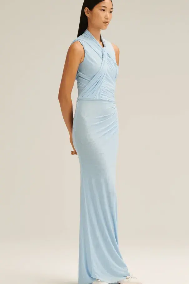 Scanlan Theodore Mesh Drape Top & Skirt Pale Blue Size 10 - Image 2