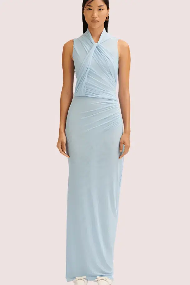 Scanlan Theodore Mesh Drape Top & Skirt Pale Blue Size 10 - Image 1