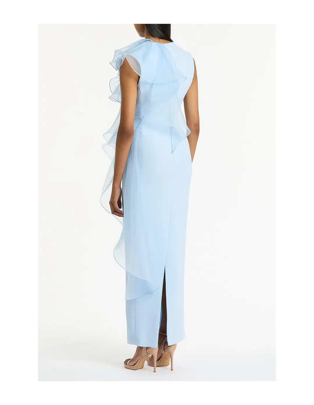 Carla Zampatti Crepe Ruffle Shoulder Gown Pale Blue Size AU 6 for rent on The Volte - main image
