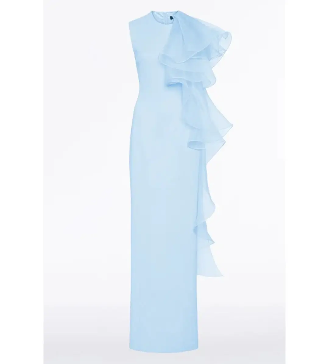 Carla Zampatti Crepe Ruffle Shoulder Gown Pale Blue Size AU 6 for rent on The Volte - main image