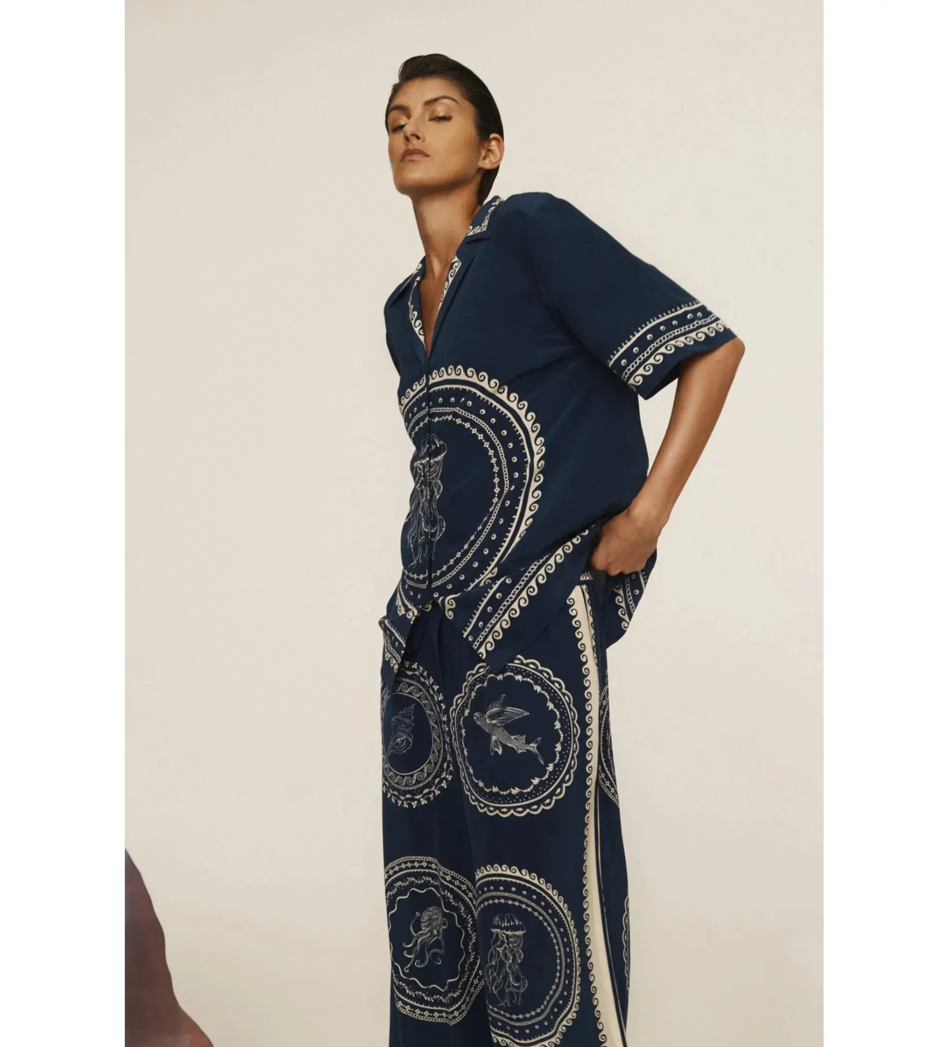 Alemais Oceane Silk Shirt and Pant Set Navy Print Size AU 8 - Image 6