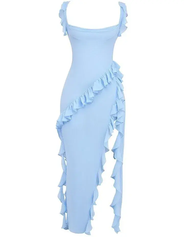 House of CB Ariela Soft Blue Ruffle Maxi Dress Blue Size L / Size AU 12 - Image 6
