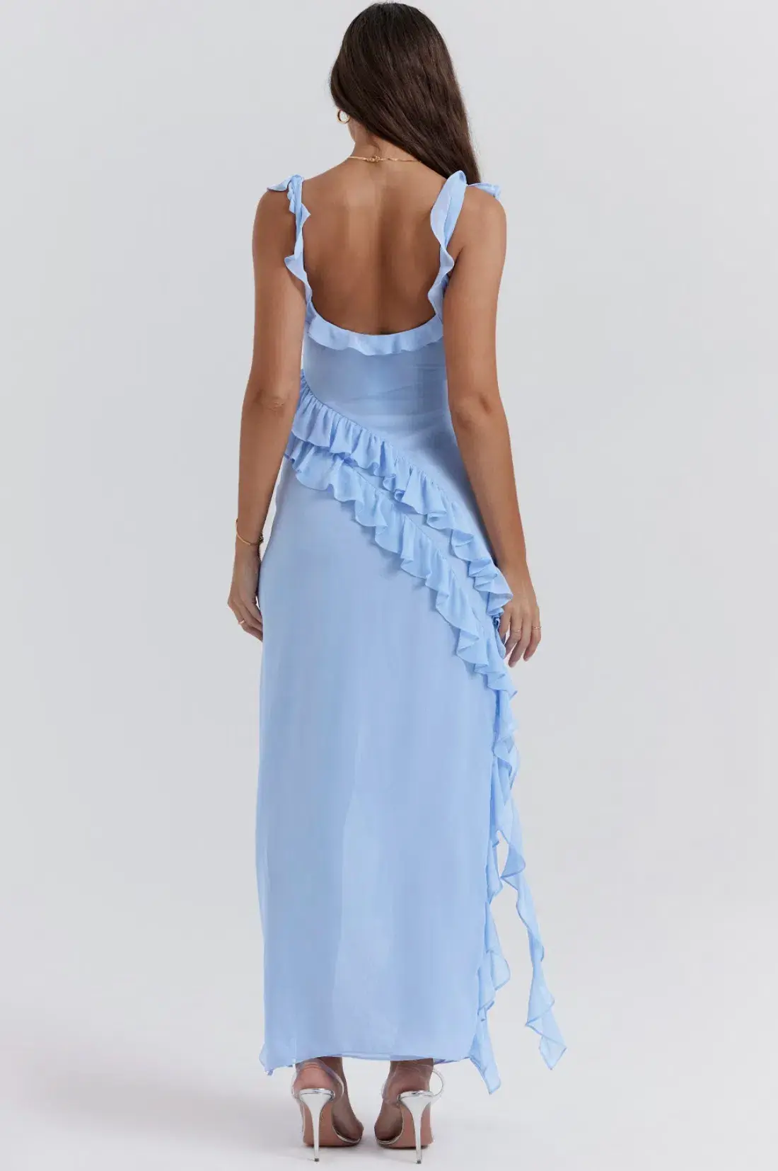 House of CB Ariela Soft Blue Ruffle Maxi Dress Blue Size L / Size AU 12 - Image 5