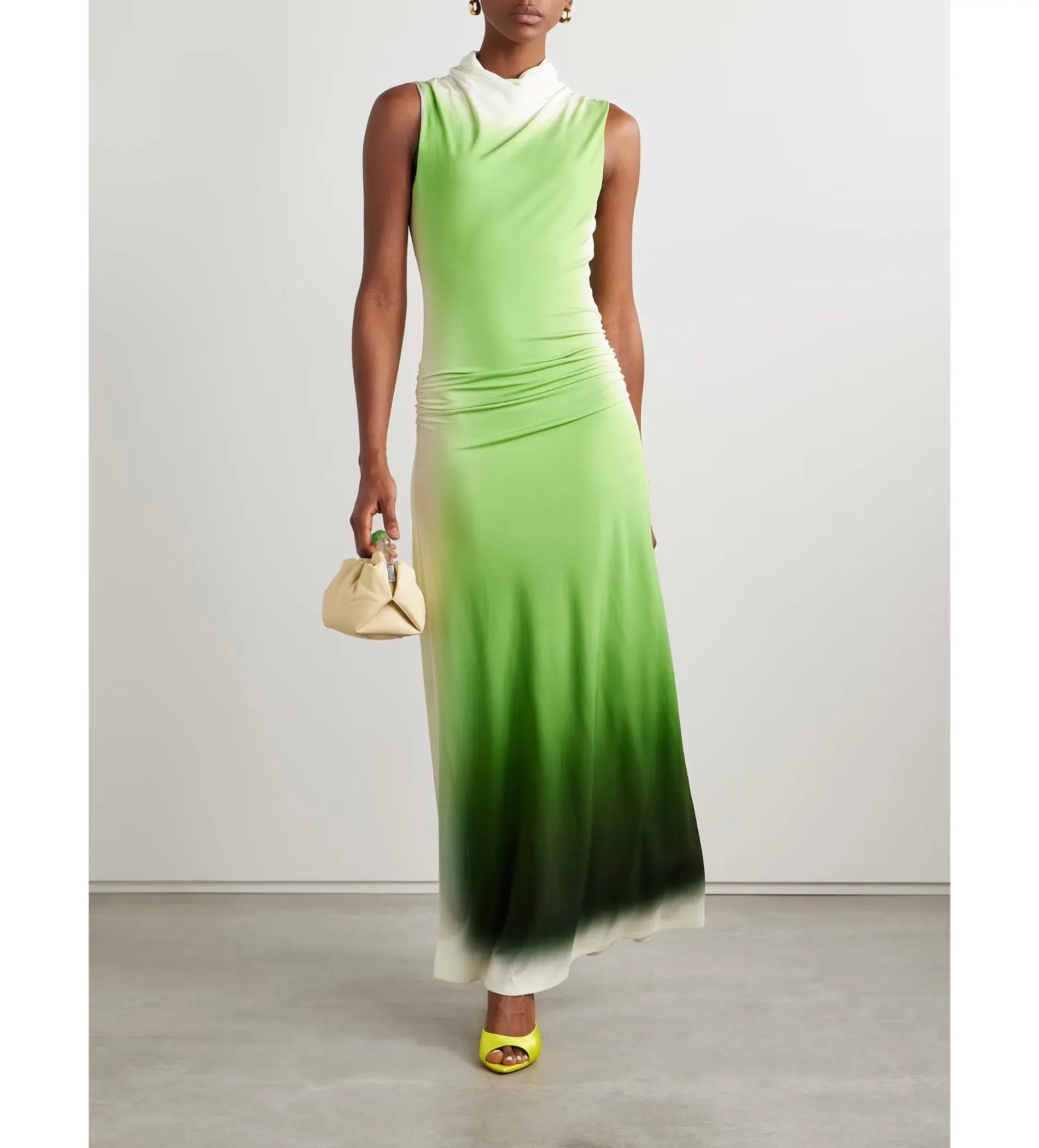 Simkhai Aldina Ruched Ombre Stretch Jersey Turtleneck Maxi Dress Green Size S / Size Au 8 - Image 1