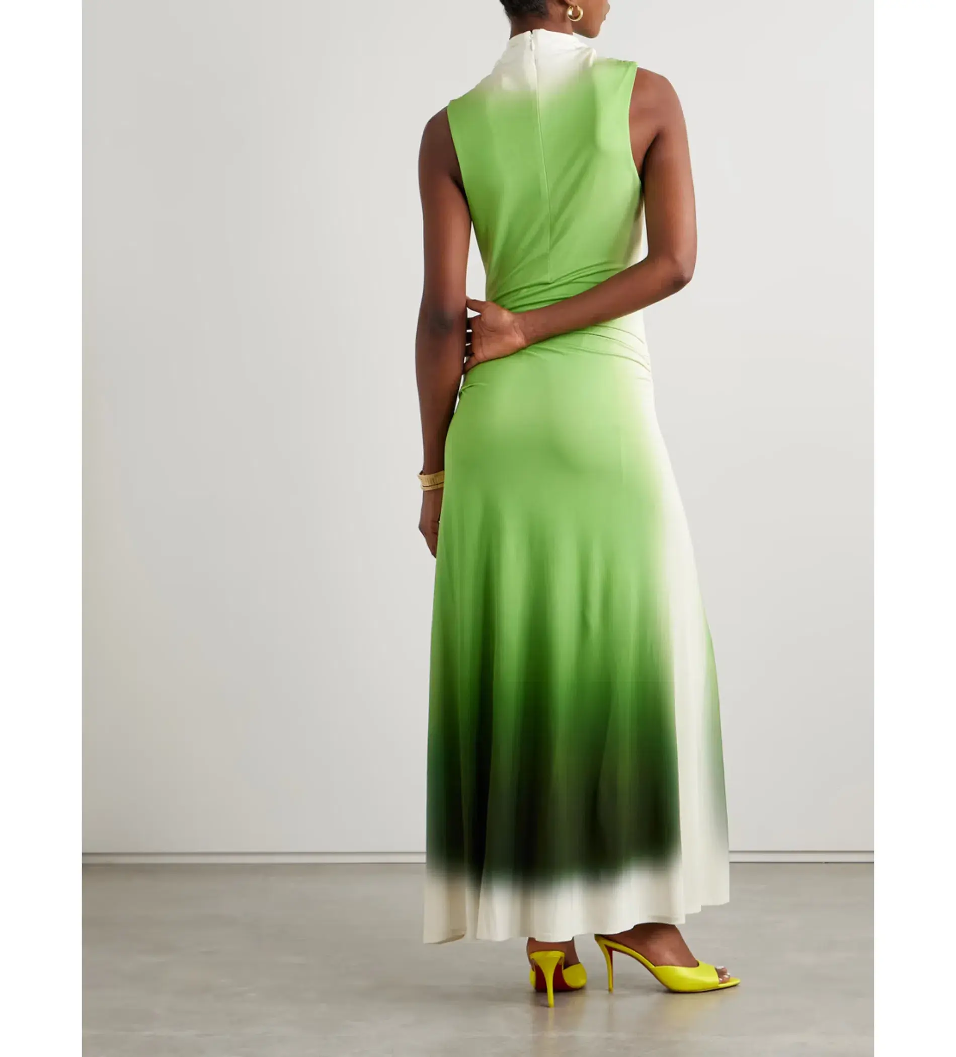 Simkhai Aldina Ruched Ombre Stretch Jersey Turtleneck Maxi Dress Green Size S / Size Au 8 - Image 2