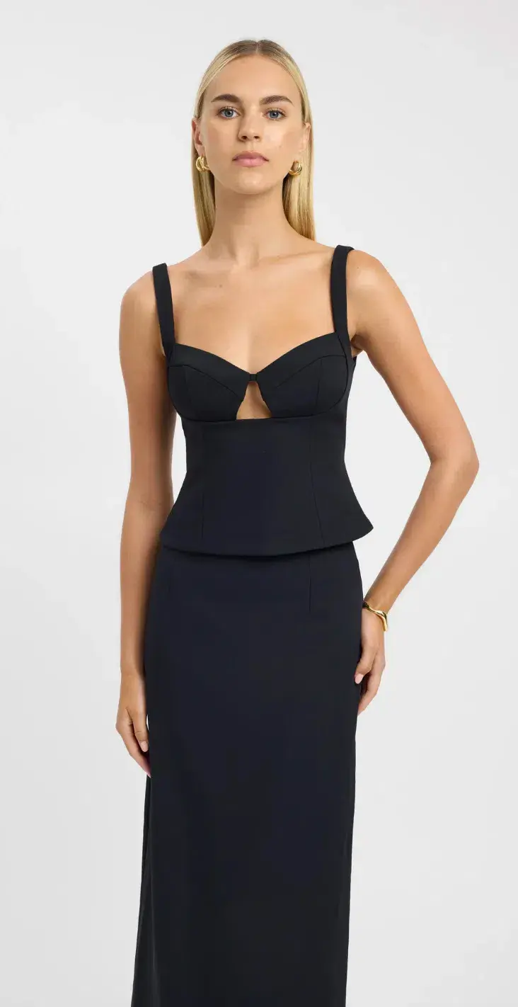 Kookai Ariel Bra Top and Double Belt Mini Skirt Set  Black Size 8 - Image 2