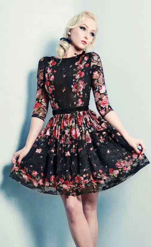 Wheels & Dollbaby French Holiday Floral Lace Dress in Black Size AU 10 / M - Image 2