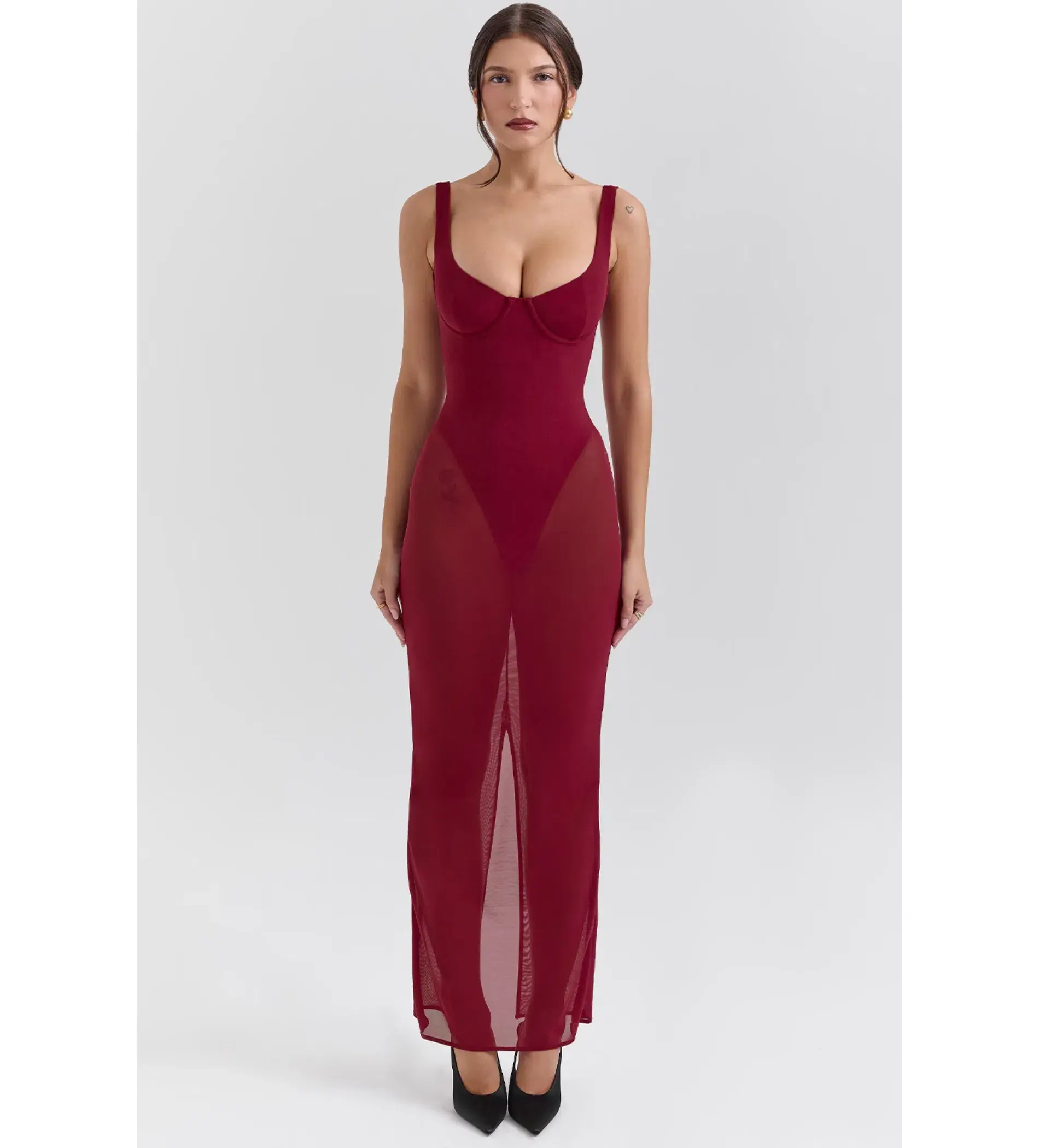House of CB Robina Wine Stretch Mesh Maxi Dress Size 6/XS - Image 1