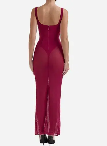 House of CB Robina Wine Stretch Mesh Maxi Dress Regular Cup Size 8/S - Image 2