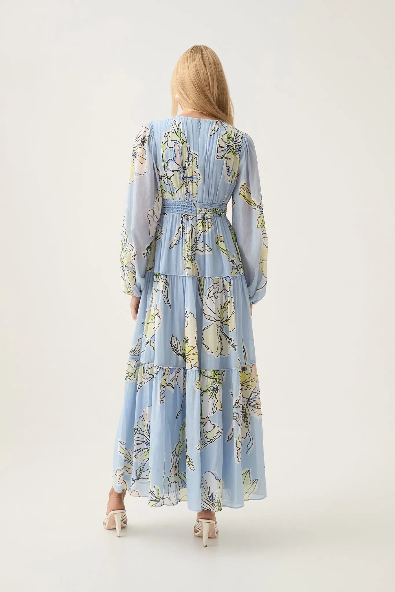 Aje Romantica Voile Maxi Dress Blue Hibiscus Size 16 - Image 5