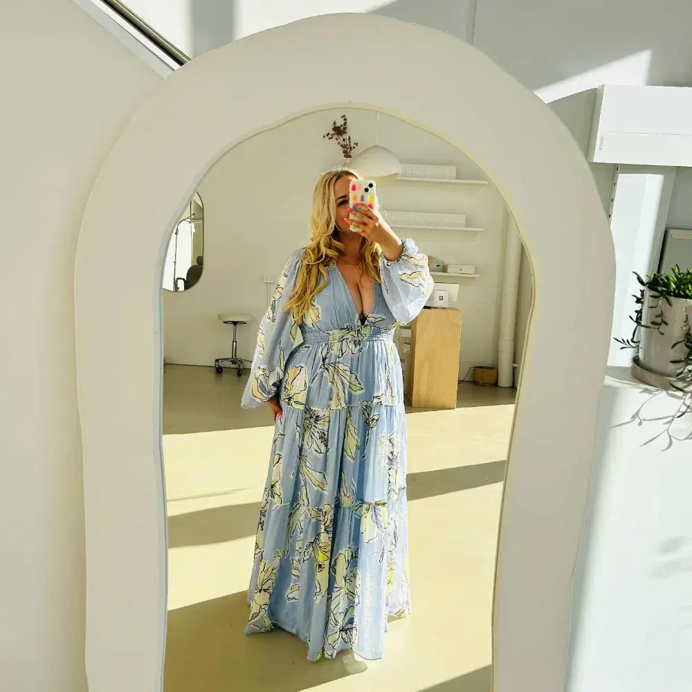Aje Romantica Voile Maxi Dress Blue Hibiscus Size 16 - Image 1