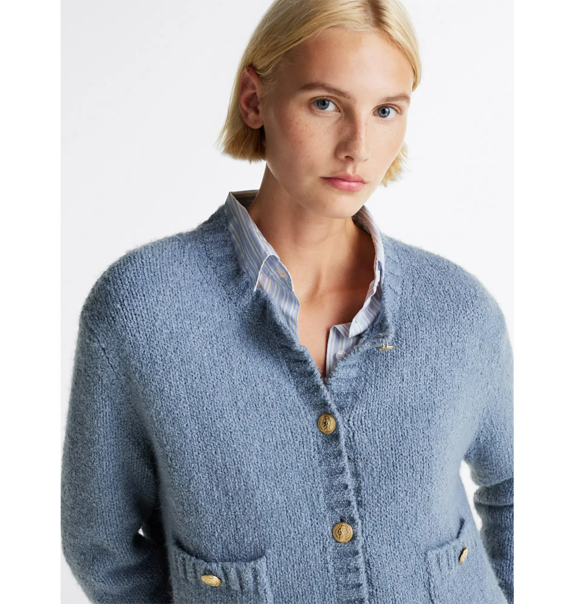 Tommy Hilfiger Gold-Tone Button Textured Cardigan Blue Size  M/Au 10  - Image 2