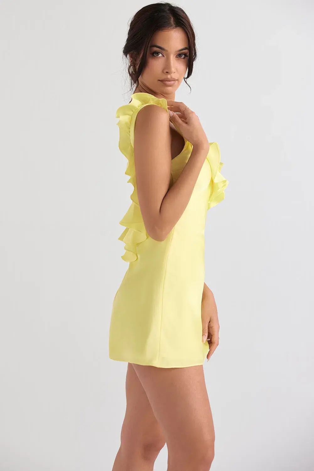 House of CB Tink Buttercup Satin Ruffle Mini Dress Size 6 - Image 2