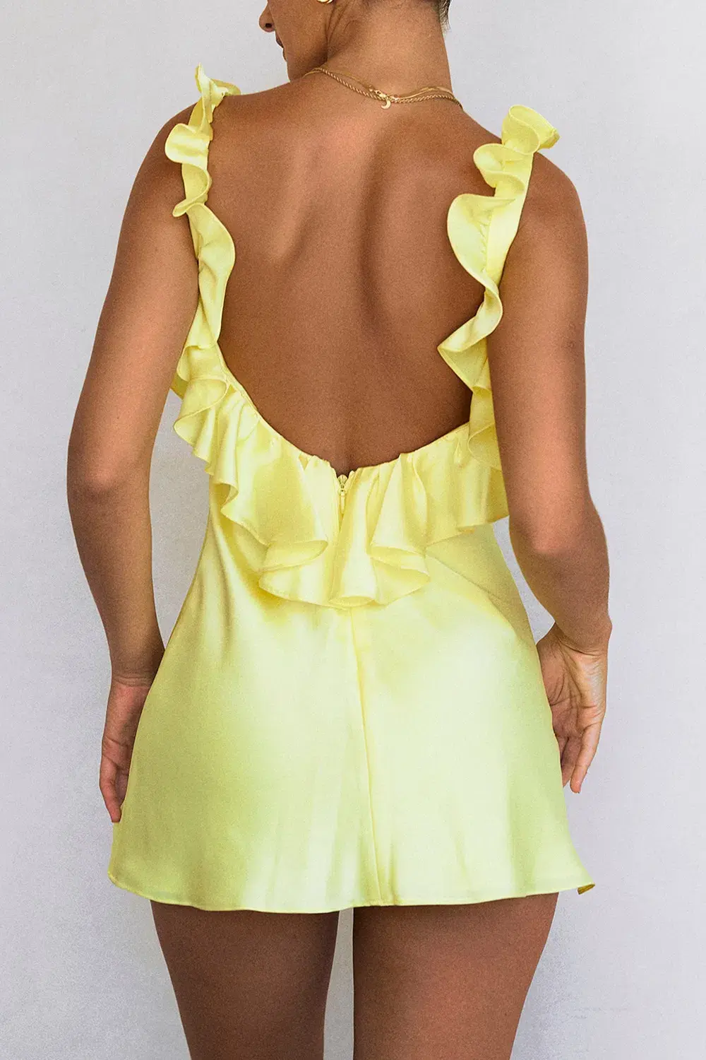 House of CB Tink Buttercup Satin Ruffle Mini Dress Size 6 - Image 3