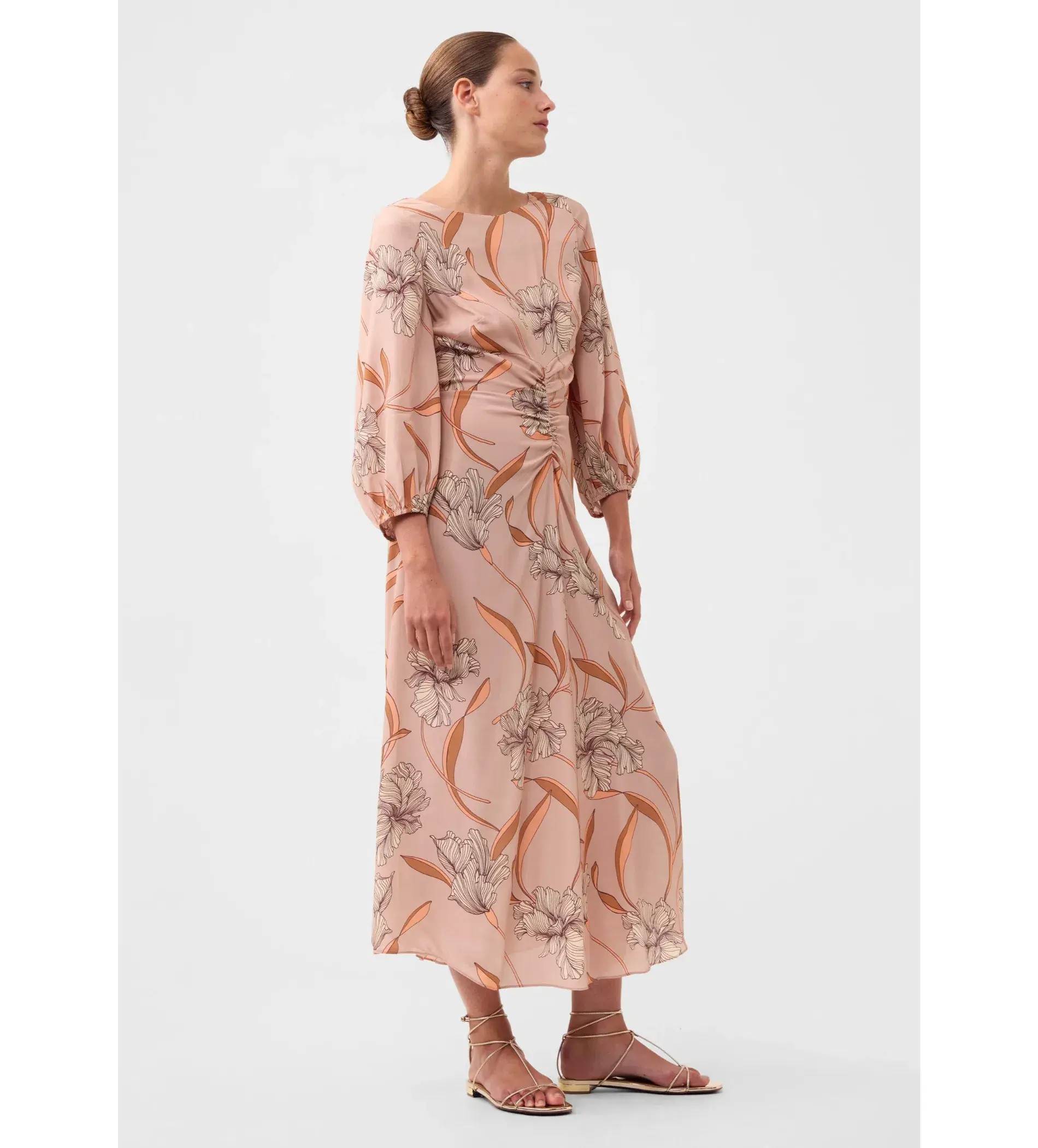 Morrison Martinique Rouched Midi Dress Blush Floral Print Size 4/AU 14 - Image 2