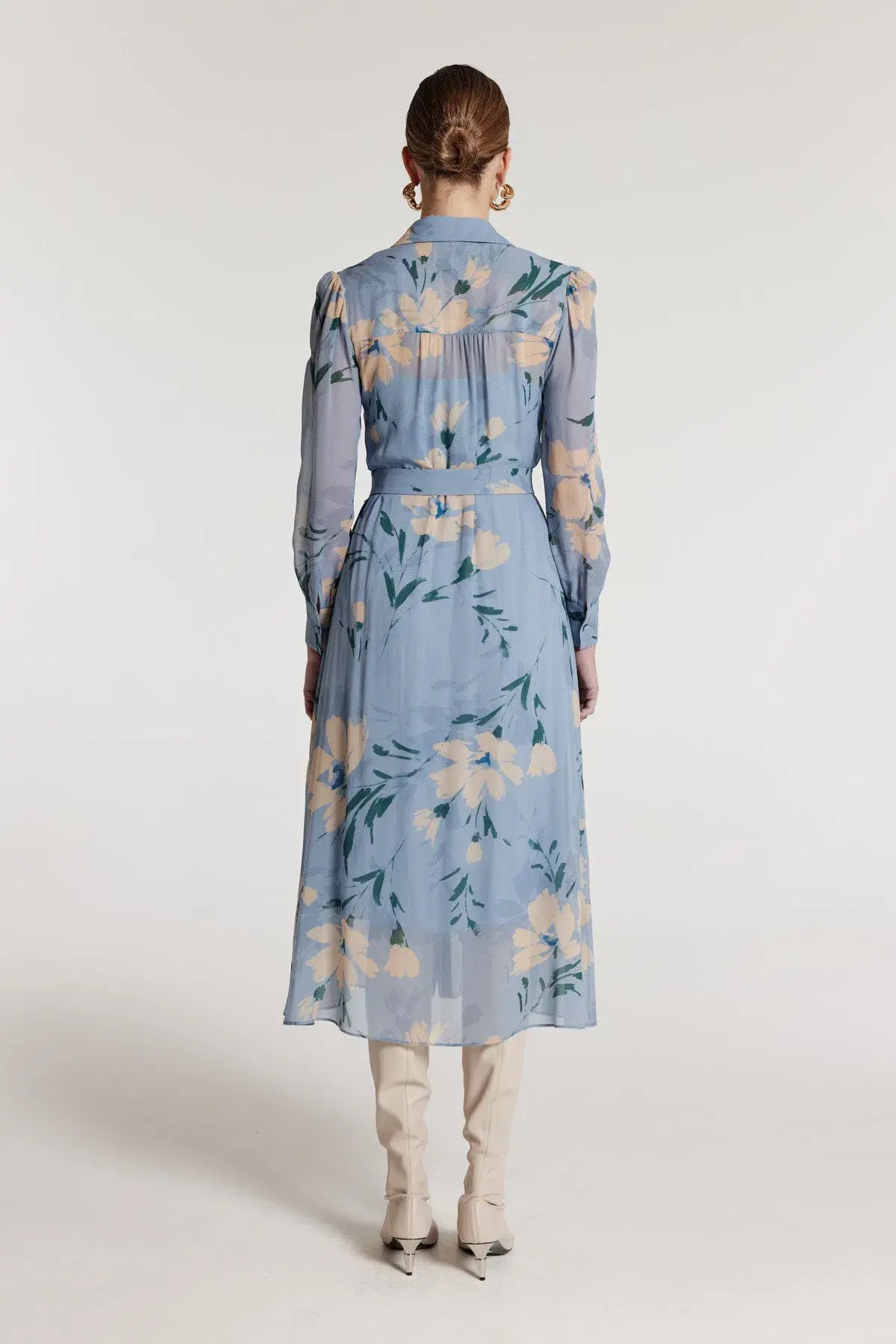 Perri Cutten Esther Silk Dress Midi Dress Blue Print  Size 8  - Image 3