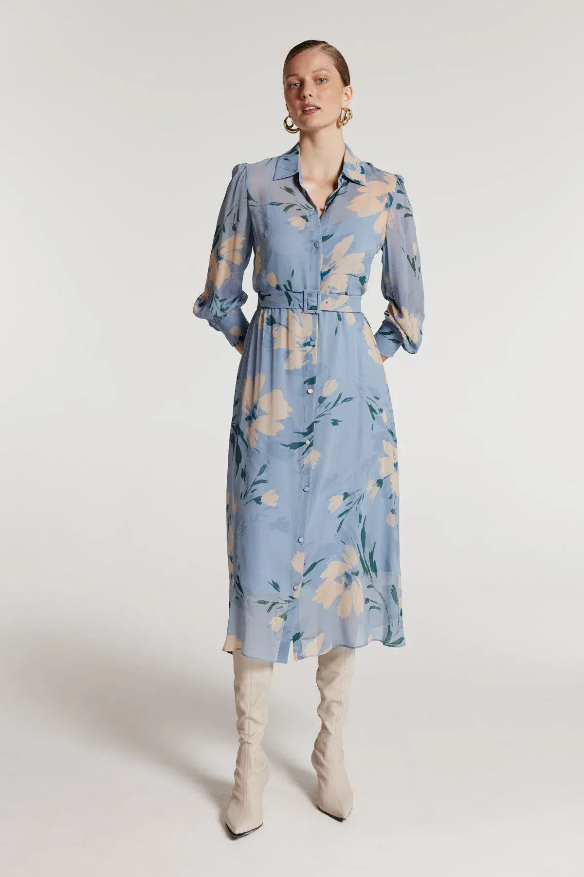 Perri Cutten Esther Silk Dress Midi Dress Blue Print  Size 8  - Image 1