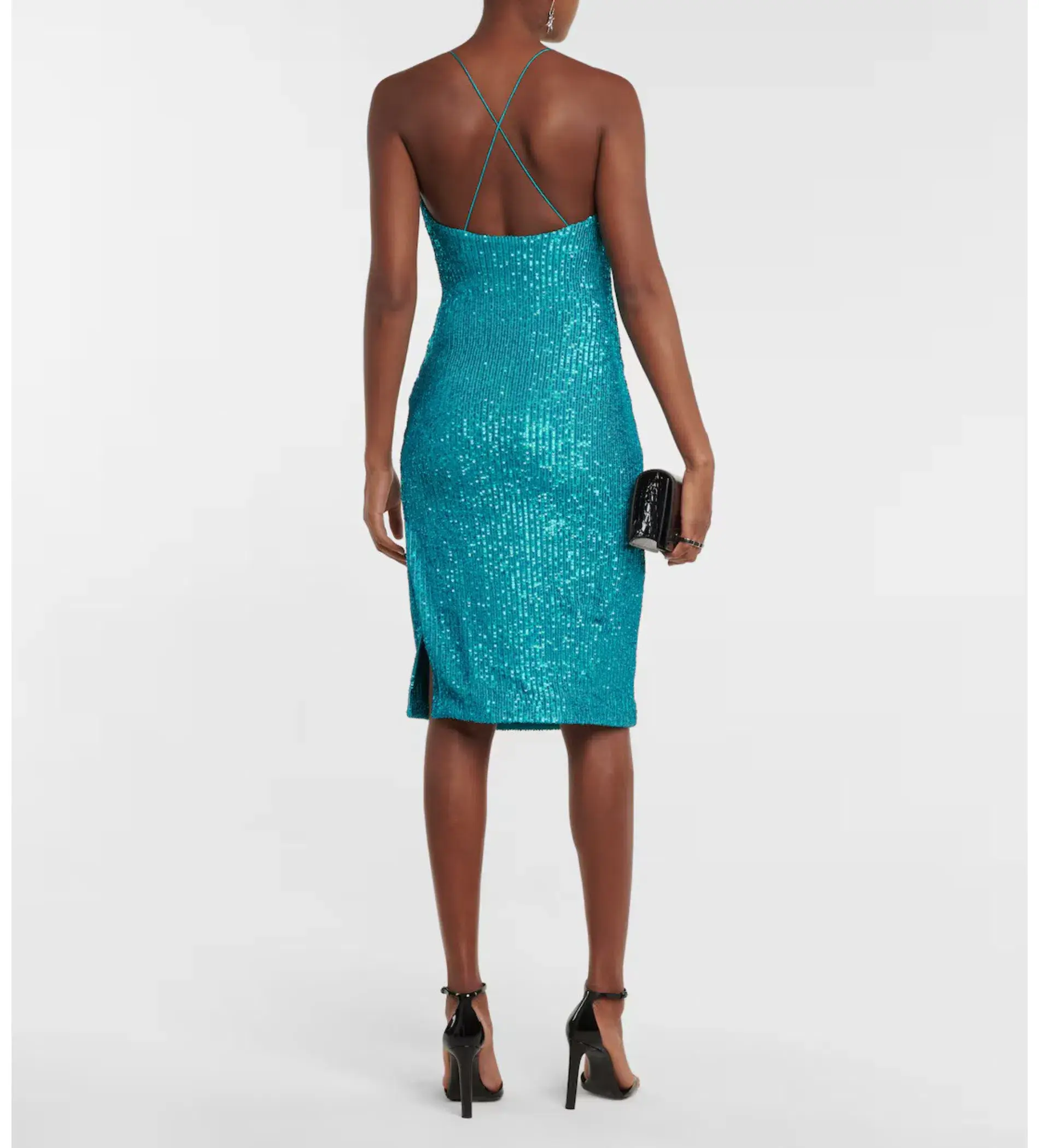 Rebecca Vallance Missing Hours Sequin Midi Dress Turquoise Size AU 6 - Image 3