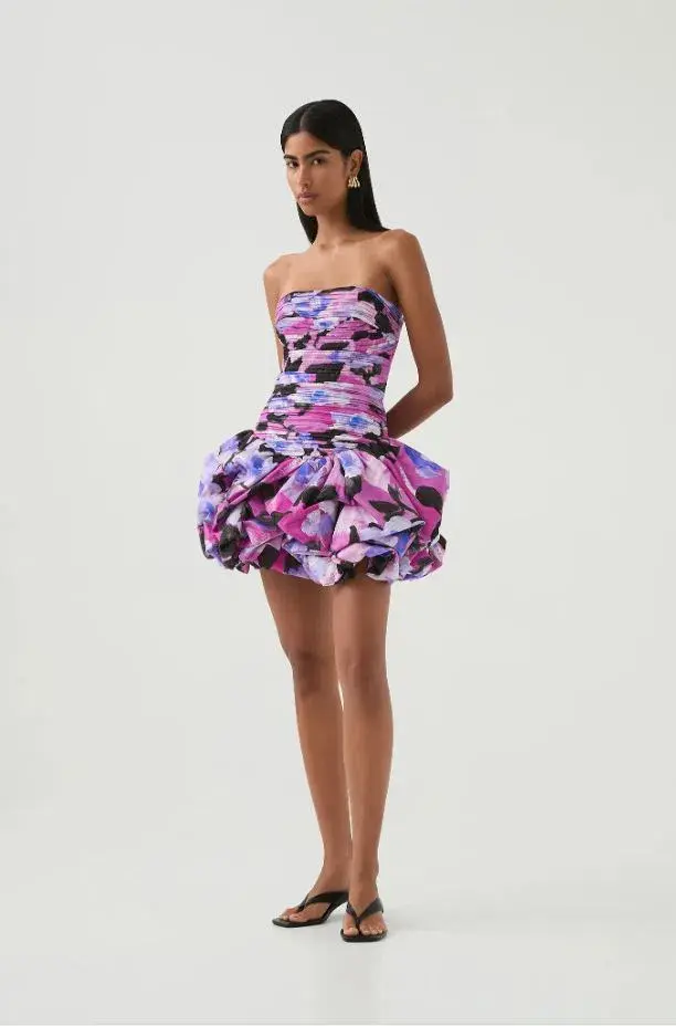 Aje Behold Bubble Hem Mini Dress Lilac Nights Size 8 - Image 2