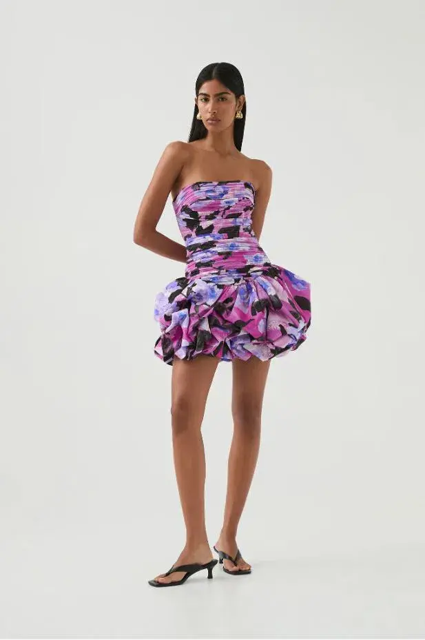 Aje Behold Bubble Hem Mini Dress Lilac Nights Size 8 - Image 1