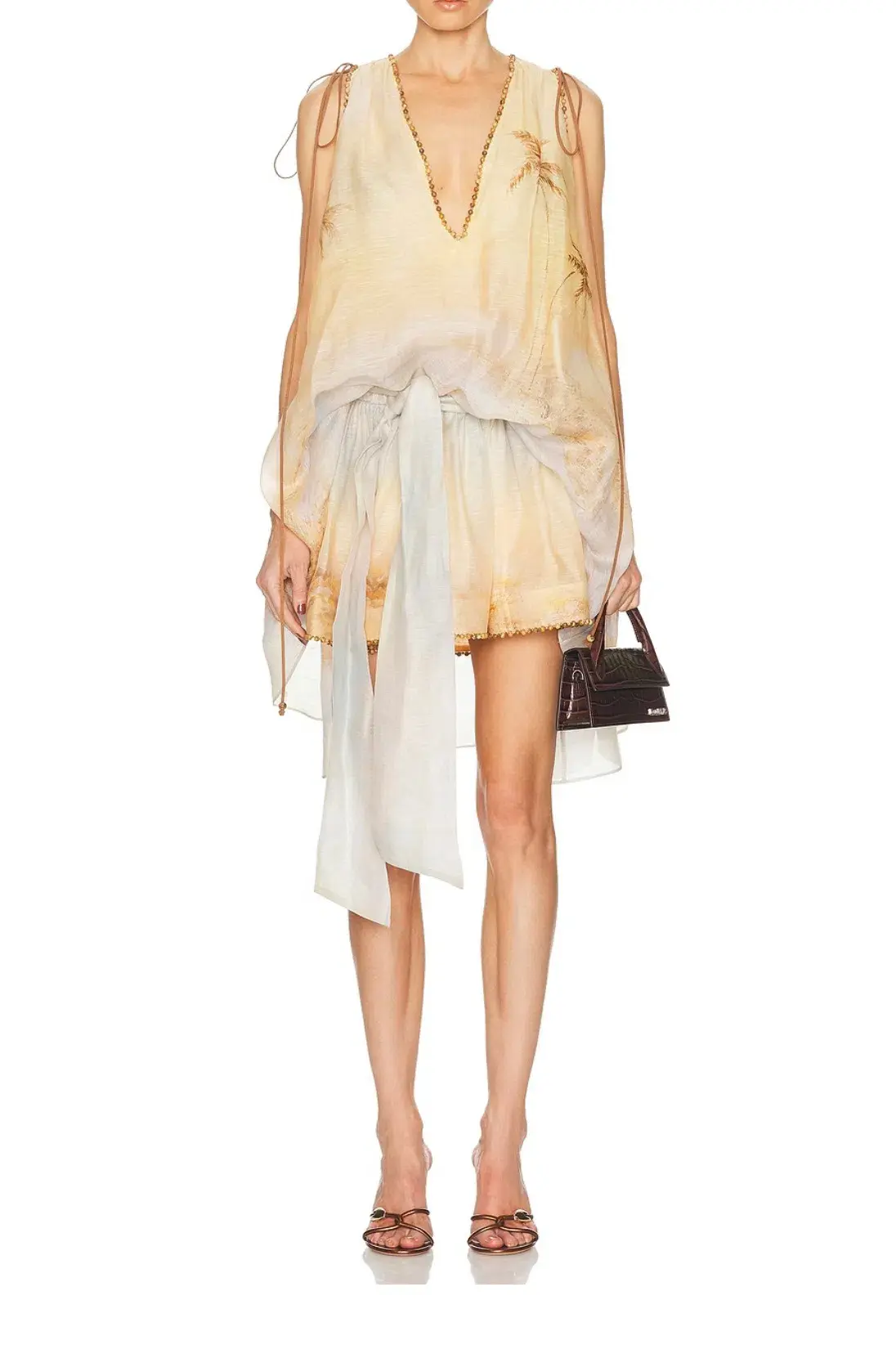 Zimmermann Balance Plunge Mini Dress Yellow Seascape Size 0p/AU 6 - Image 1