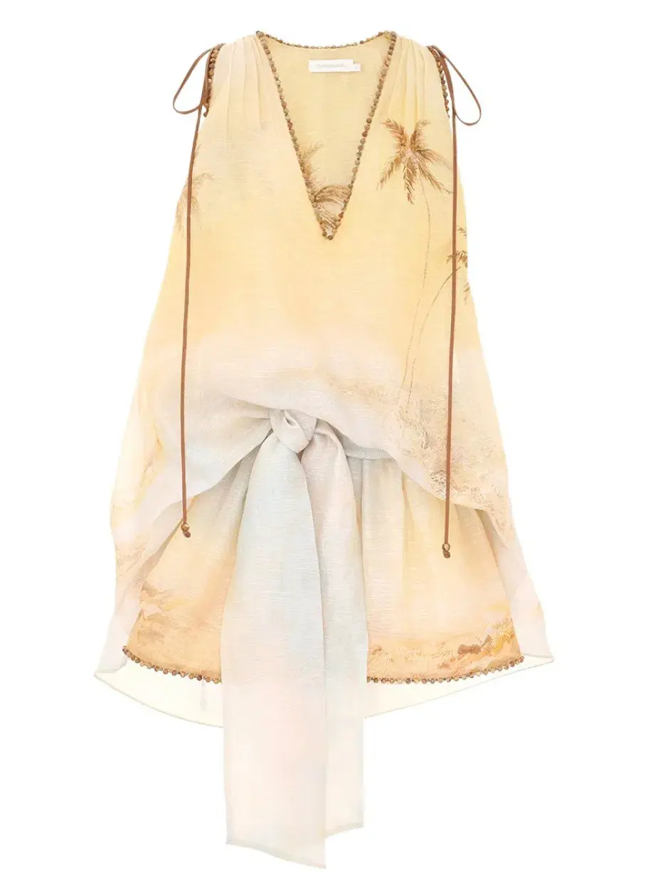 Zimmermann Balance Plunge Mini Dress Yellow Seascape Size 0p/AU 6 - Image 4