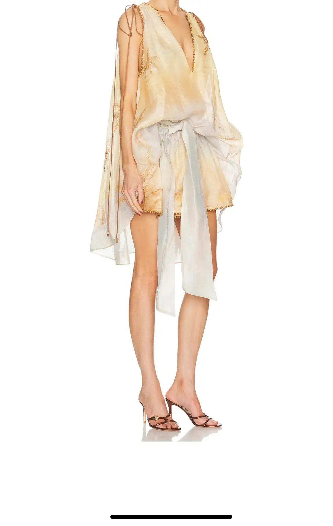 Zimmermann Balance Plunge Mini Dress Yellow Seascape Size 0p/AU 6 - Image 2