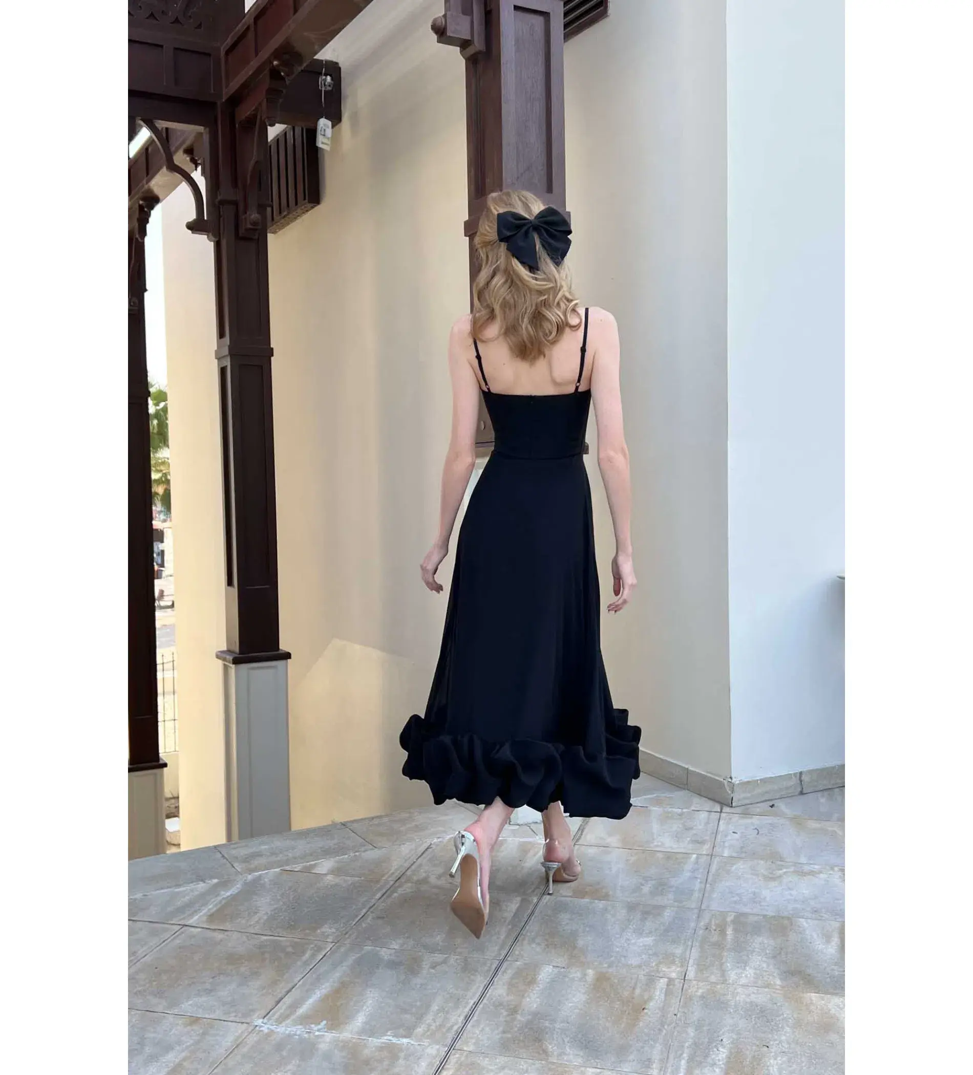 Post Meridiem Flounce Bustier Midi Dress in Deep Black Size XS / AU 6 - Image 3