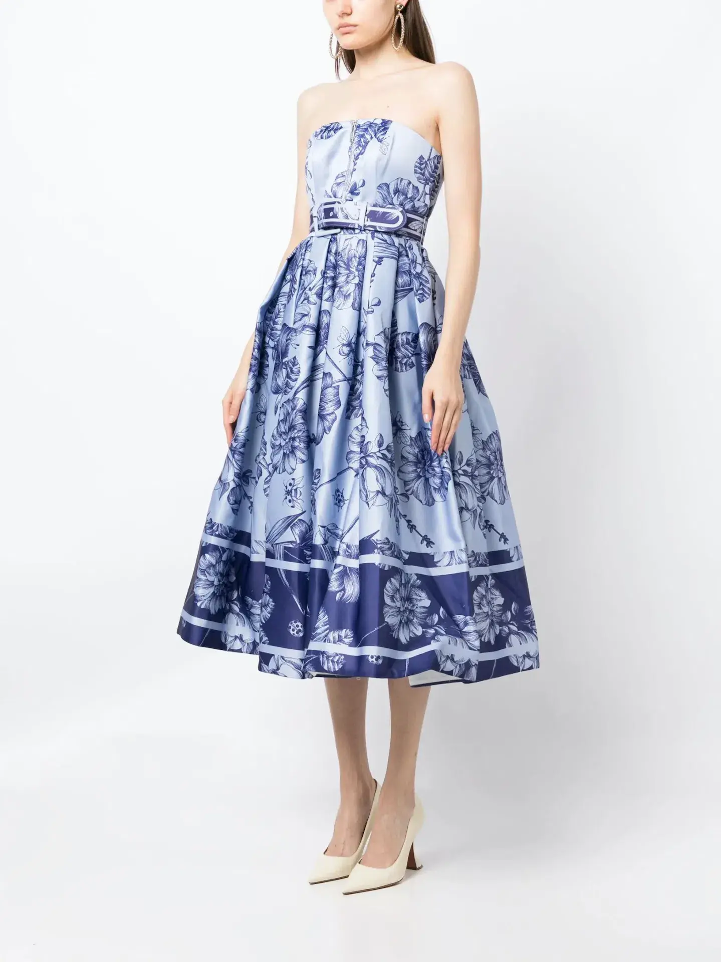 Leo Lin Norine Bustier Midi Dress Harmony Print in Hyacinth Size AU 6 - Image 1