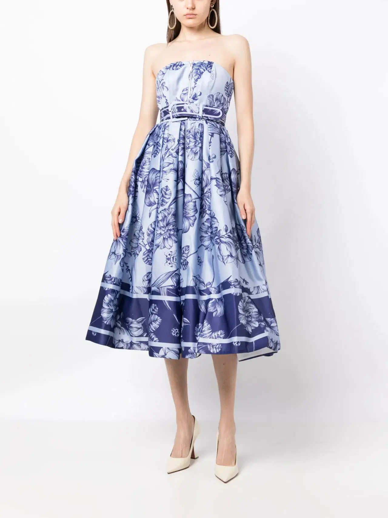 Leo Lin Norine Bustier Midi Dress Harmony Print in Hyacinth Size AU 6 - Image 4