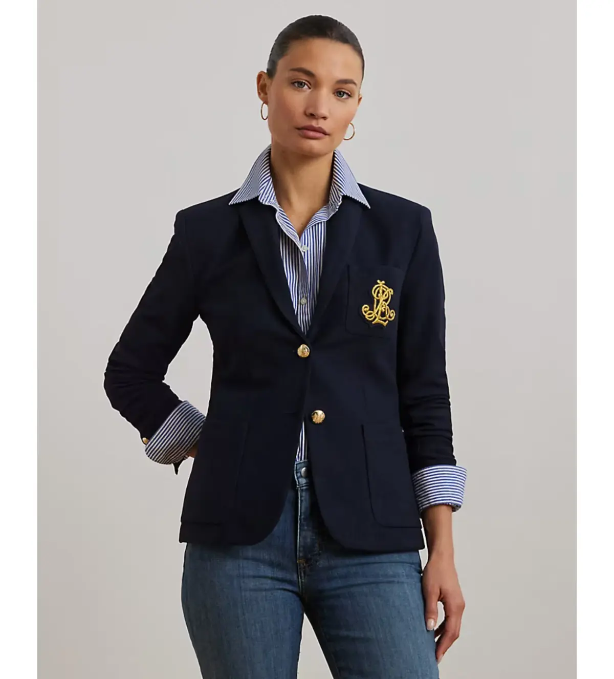 Polo Ralph Lauren Navy Knit Cotton Blazer Size US 12 / AU 16 - Image 1