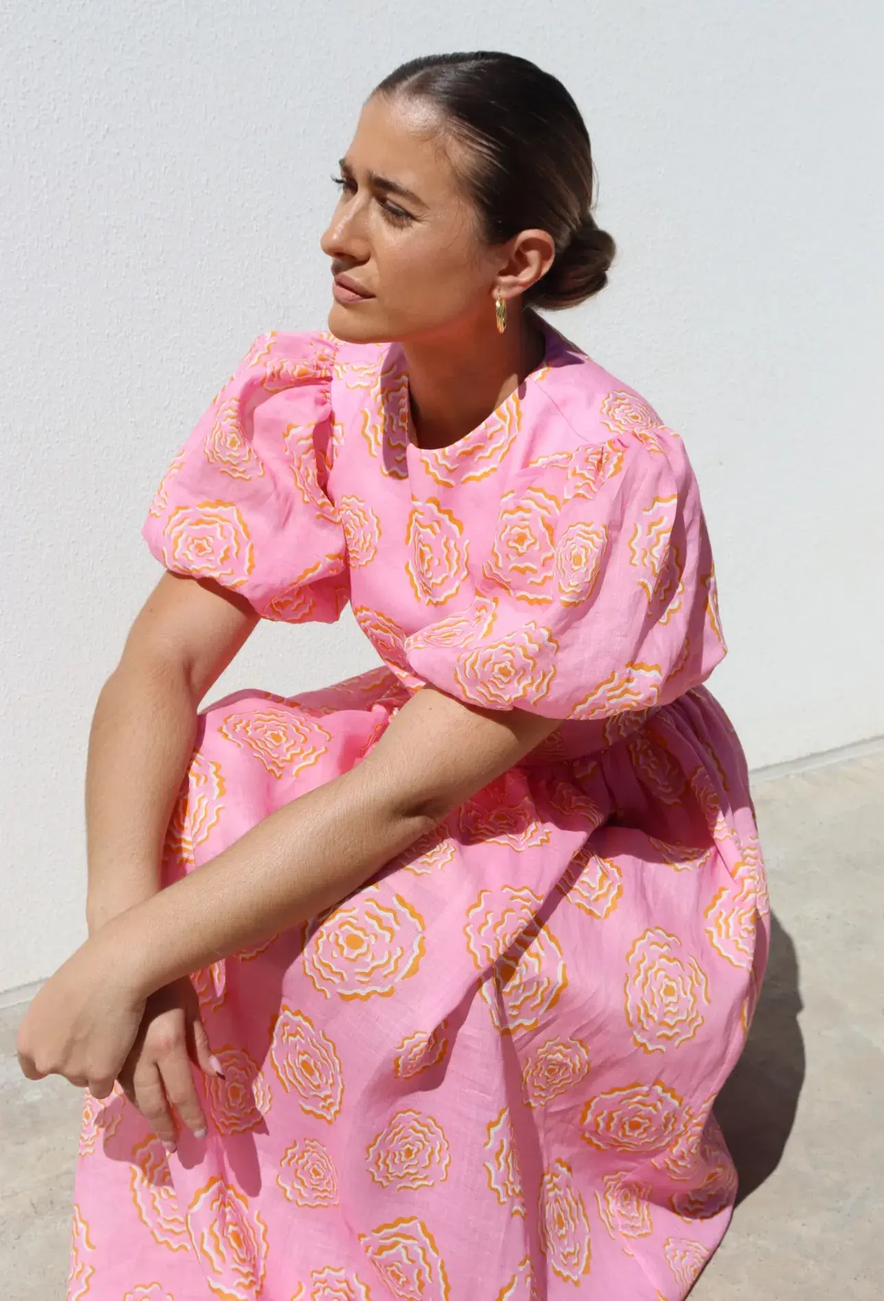 Isabella Longginou Peony Puff Sleeve Dress Midi Size AU 14 - Image 2