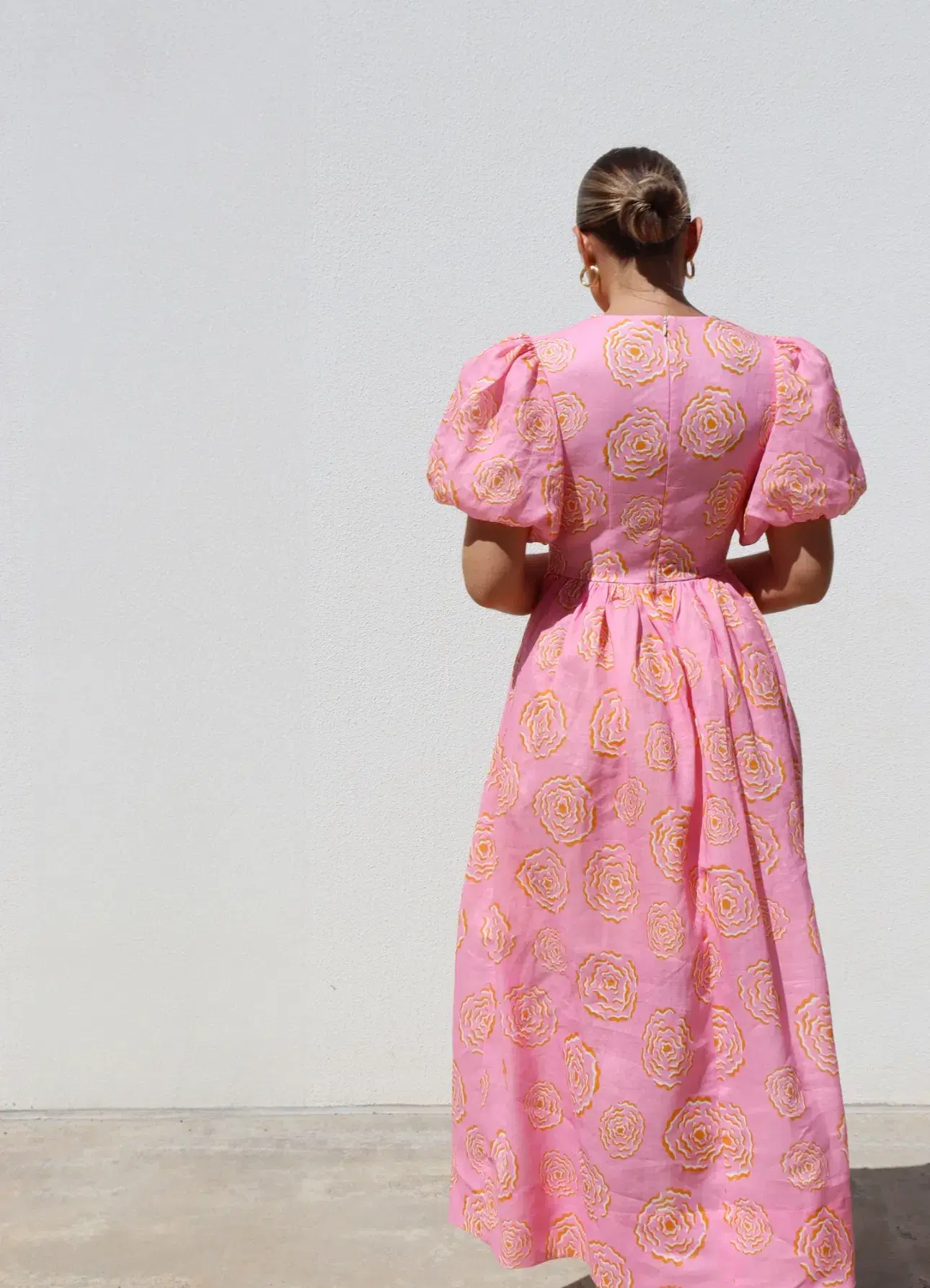 Isabella Longginou Peony Puff Sleeve Dress Midi Size AU 14 - Image 4