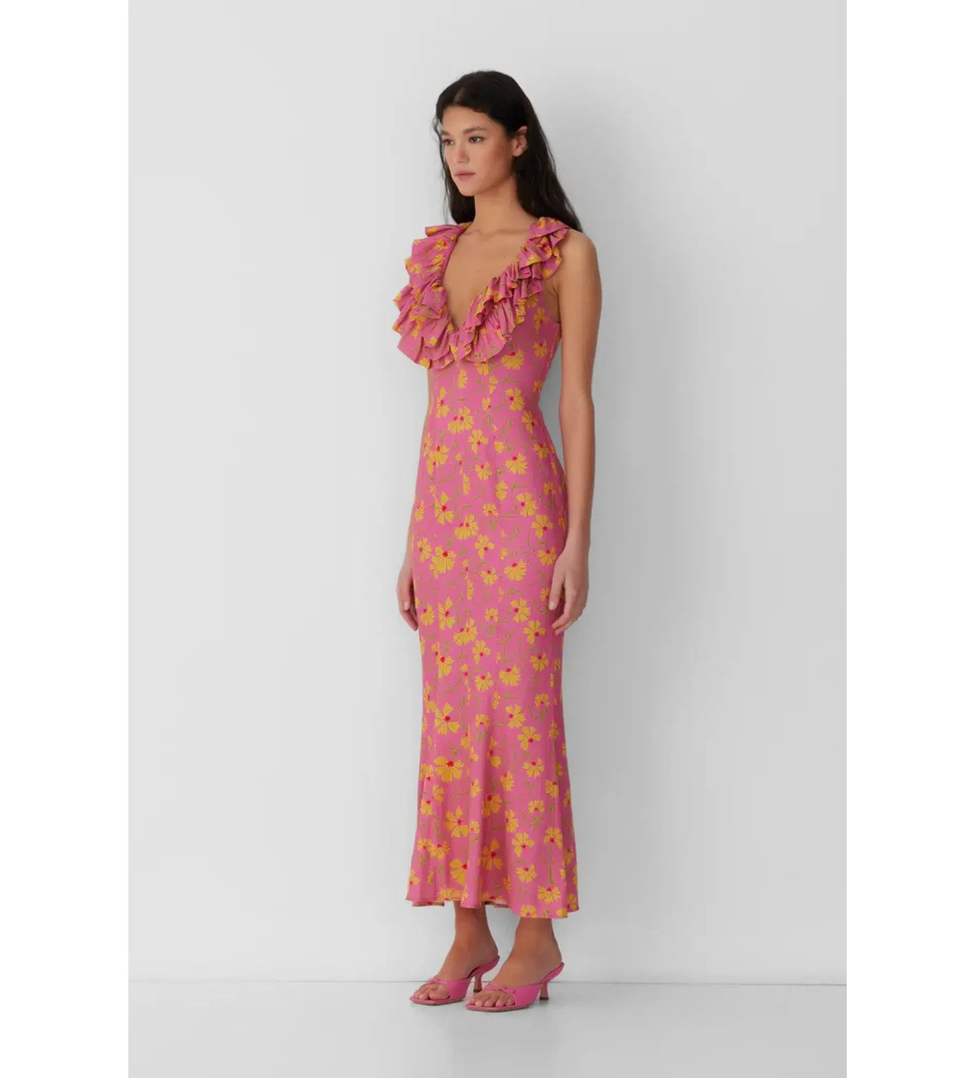 The Wolf Gang Circe Ruffle Maxi Dress Candy Floral Size AU 6 - Image 2